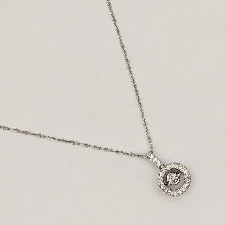 14K WHITE .25 CARAT TOTAL WEIGHT DIAMOND ROUND HEARTBEAT ESTATE PENDANT & CHAIN 2.1 GRAMS