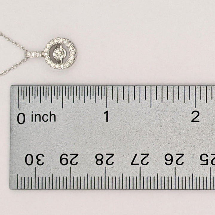 14K WHITE .25 CARAT TOTAL WEIGHT DIAMOND ROUND HEARTBEAT ESTATE PENDANT & CHAIN 2.1 GRAMS