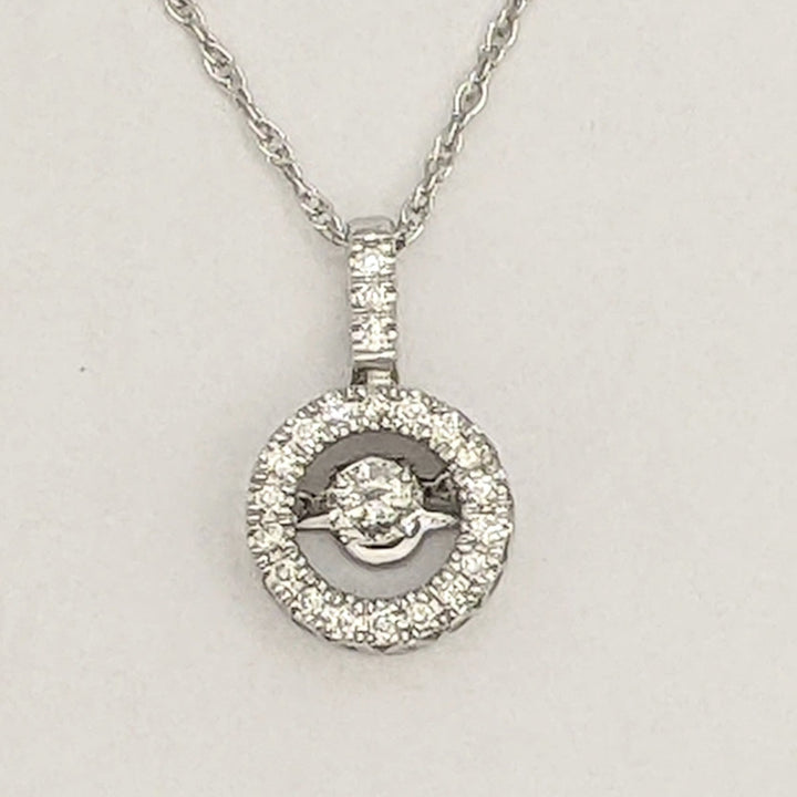 14K WHITE .25 CARAT TOTAL WEIGHT DIAMOND ROUND HEARTBEAT ESTATE PENDANT & CHAIN 2.1 GRAMS