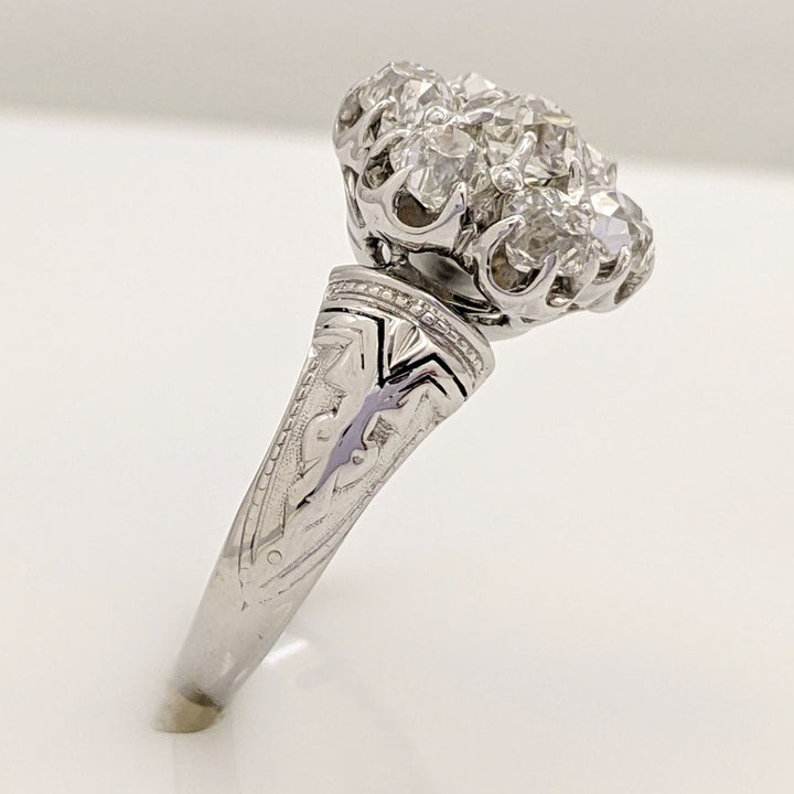 14K 1.40 CARAT TOTAL WEIGHT VS H DIAMOND ROUND (7) ESTATE FLORAL RING 7.1 GRAMS