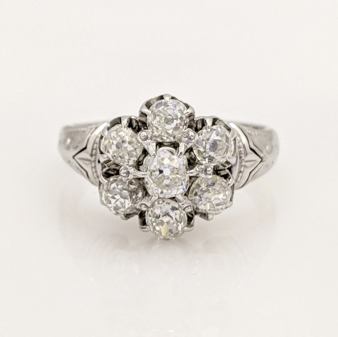 14K 1.40 CARAT TOTAL WEIGHT VS H DIAMOND ROUND (7) ESTATE FLORAL RING 7.1 GRAMS