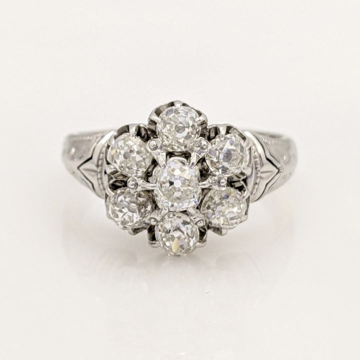 14K 1.40 CARAT TOTAL WEIGHT VS H DIAMOND ROUND (7) ESTATE FLORAL RING 7.1 GRAMS