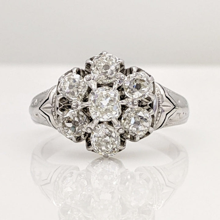 14K 1.40 CARAT TOTAL WEIGHT VS H DIAMOND ROUND (7) ESTATE FLORAL RING 7.1 GRAMS