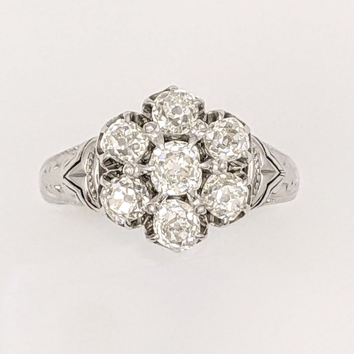 14K 1.40 CARAT TOTAL WEIGHT VS H DIAMOND ROUND (7) ESTATE FLORAL RING 7.1 GRAMS