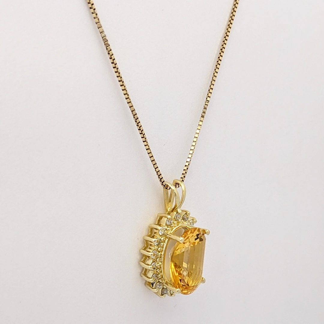 14K CITRINE OVAL 10X14 WITH (18) MELEE ESTATE PENDANT & CHAIN 6.5 GRAMS