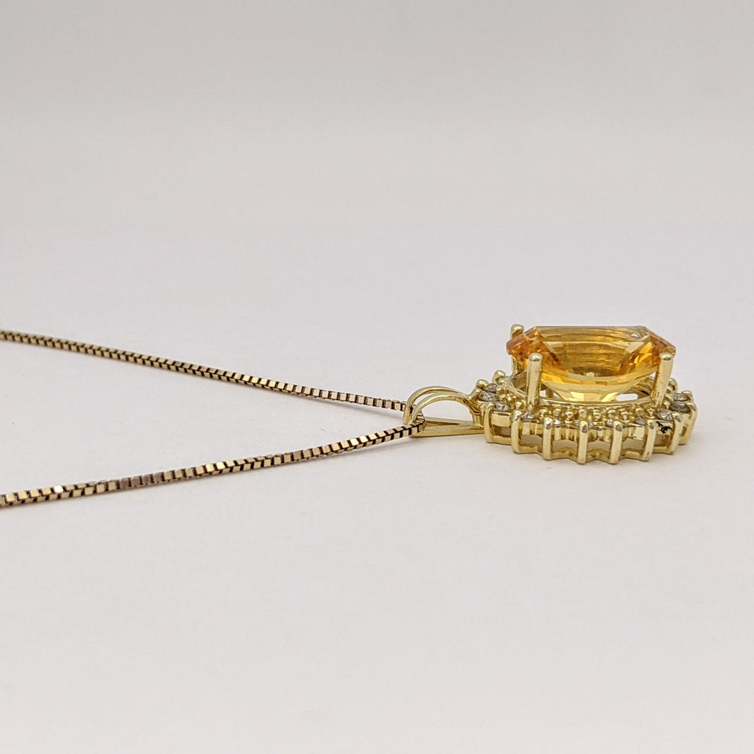 14K CITRINE OVAL 10X14 WITH (18) MELEE ESTATE PENDANT & CHAIN 6.5 GRAMS