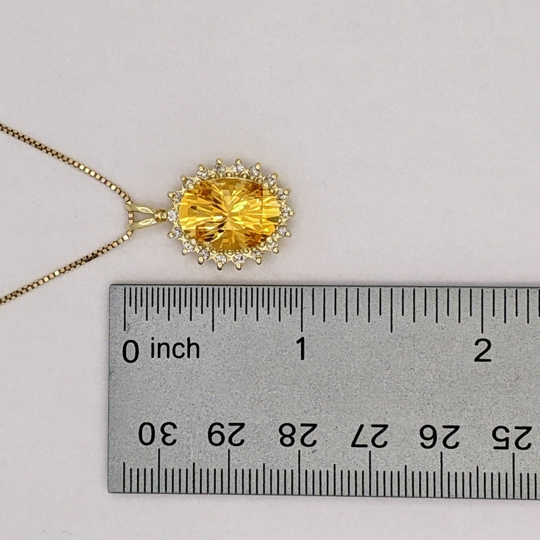 14K CITRINE OVAL 10X14 WITH (18) MELEE ESTATE PENDANT & CHAIN 6.5 GRAMS