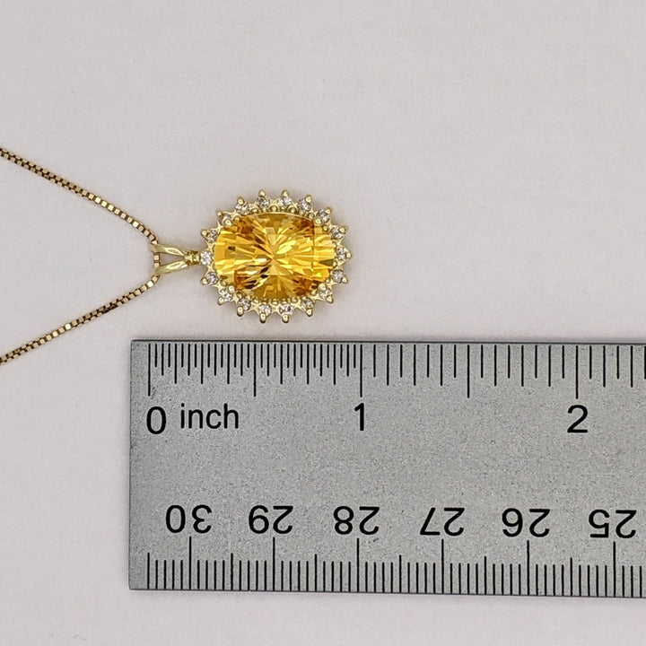14K CITRINE OVAL 10X14 WITH (18) MELEE ESTATE PENDANT & CHAIN 6.5 GRAMS