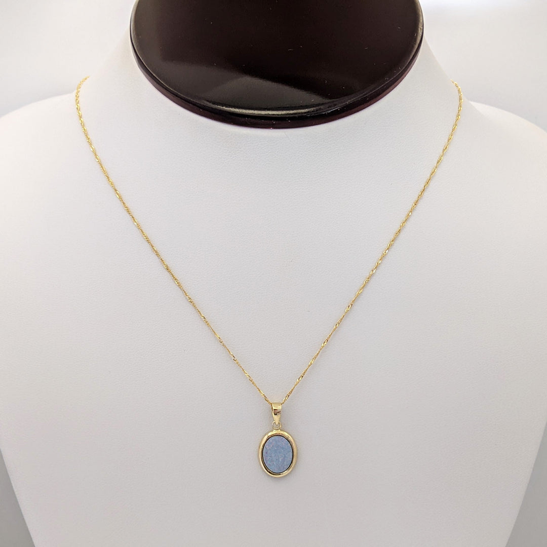 14K DOUBLET OPAL OVAL 8X10 ESTATE PENDANT & CHAIN 1.9 GRAMS