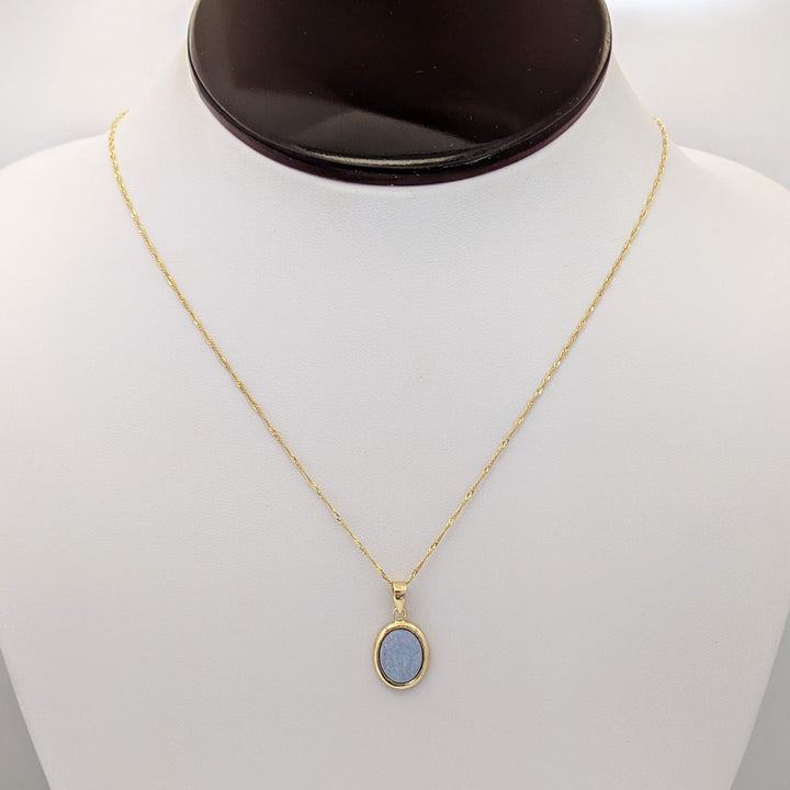 14K DOUBLET OPAL OVAL 8X10 ESTATE PENDANT & CHAIN 1.9 GRAMS