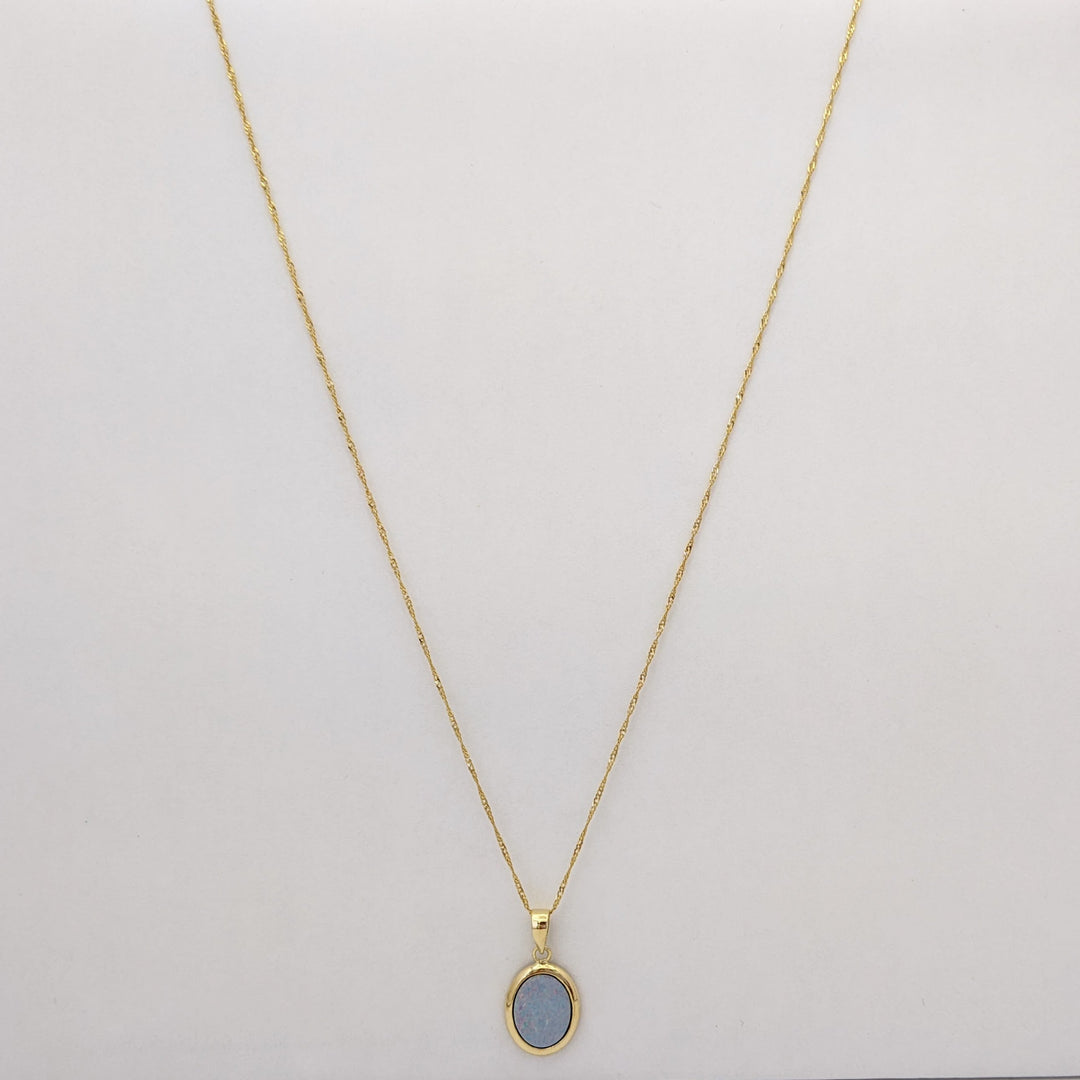 14K DOUBLET OPAL OVAL 8X10 ESTATE PENDANT & CHAIN 1.9 GRAMS