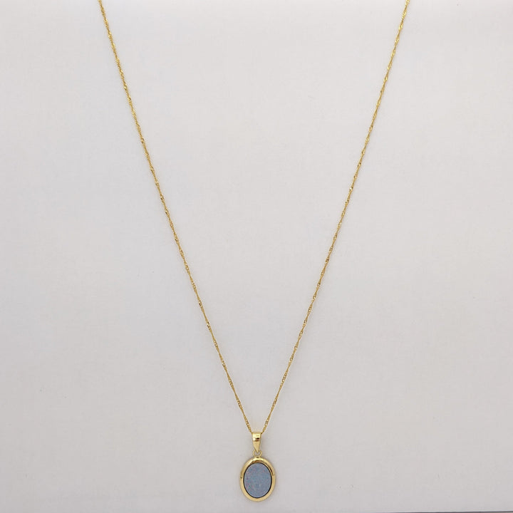 14K DOUBLET OPAL OVAL 8X10 ESTATE PENDANT & CHAIN 1.9 GRAMS