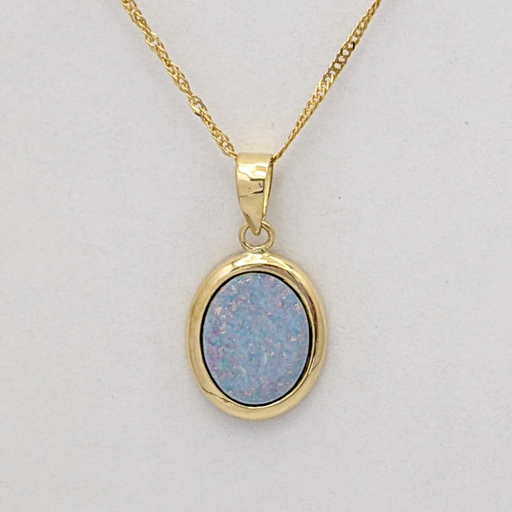14K DOUBLET OPAL OVAL 8X10 ESTATE PENDANT & CHAIN 1.9 GRAMS