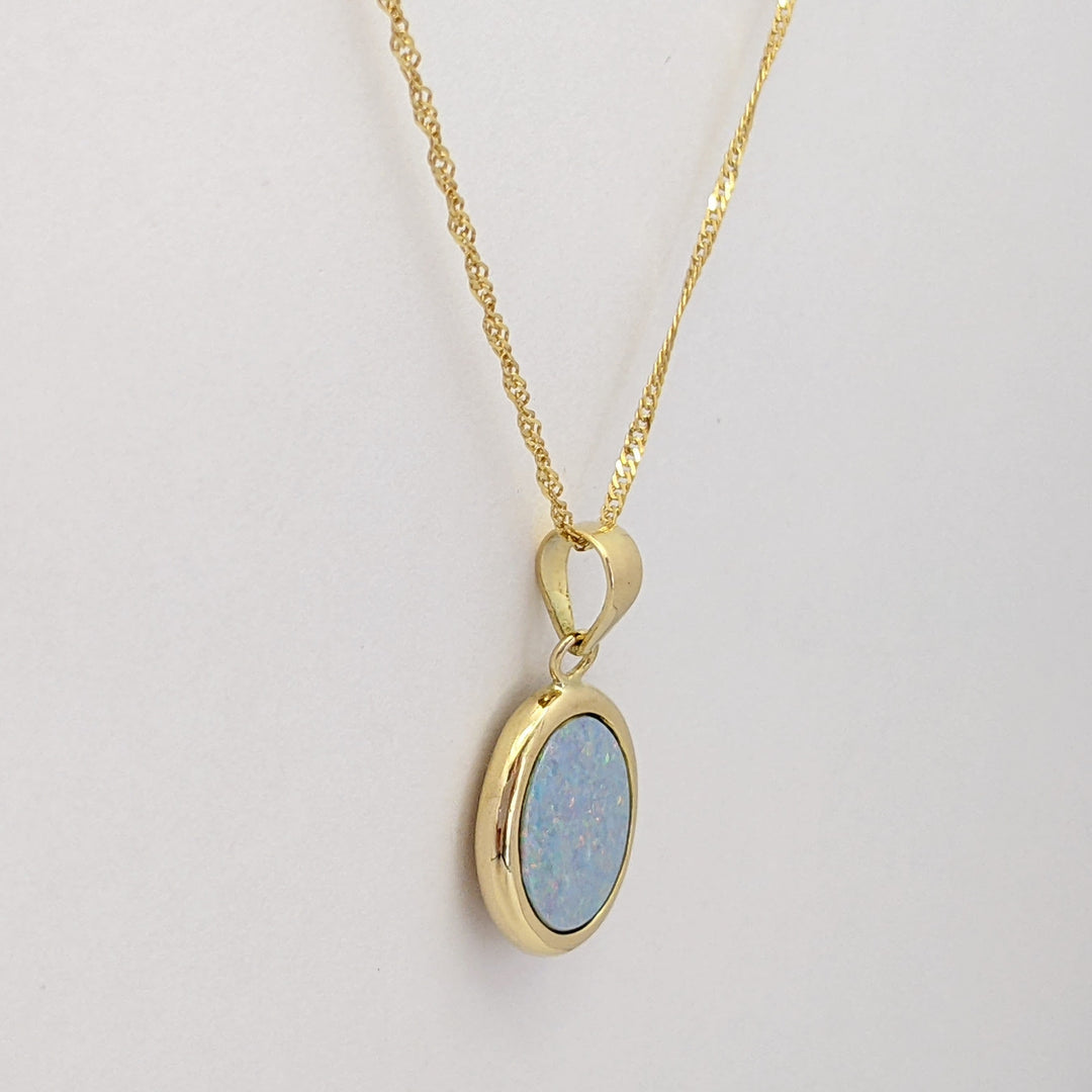 14K DOUBLET OPAL OVAL 8X10 ESTATE PENDANT & CHAIN 1.9 GRAMS