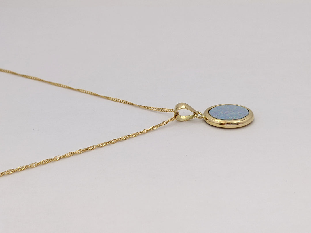 14K DOUBLET OPAL OVAL 8X10 ESTATE PENDANT & CHAIN 1.9 GRAMS