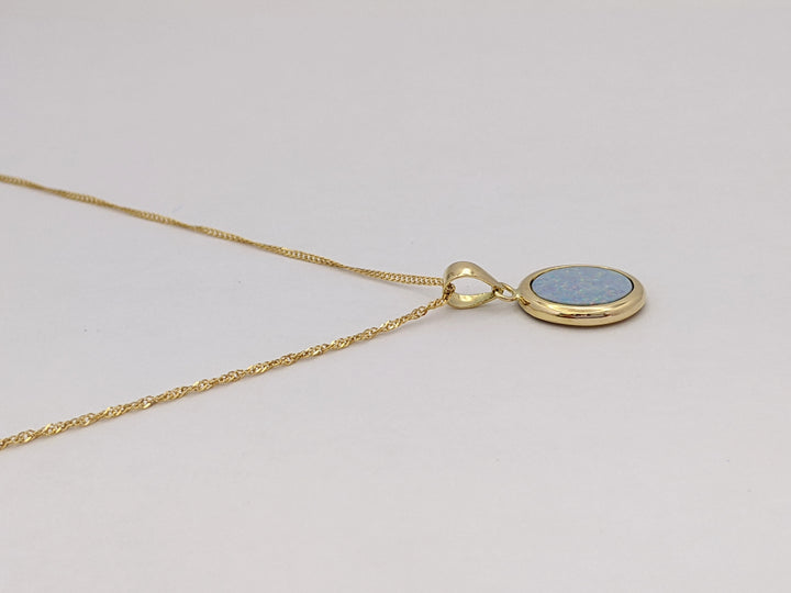 14K DOUBLET OPAL OVAL 8X10 ESTATE PENDANT & CHAIN 1.9 GRAMS