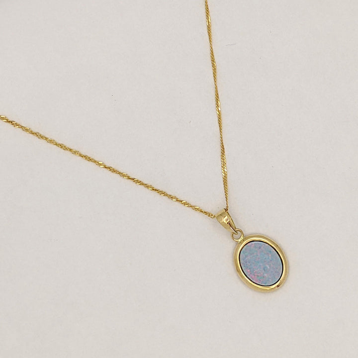 14K DOUBLET OPAL OVAL 8X10 ESTATE PENDANT & CHAIN 1.9 GRAMS