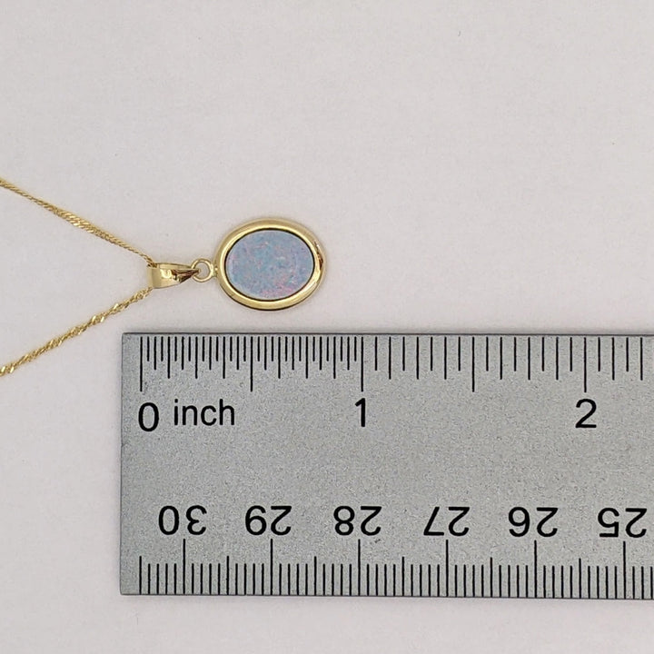 14K DOUBLET OPAL OVAL 8X10 ESTATE PENDANT & CHAIN 1.9 GRAMS