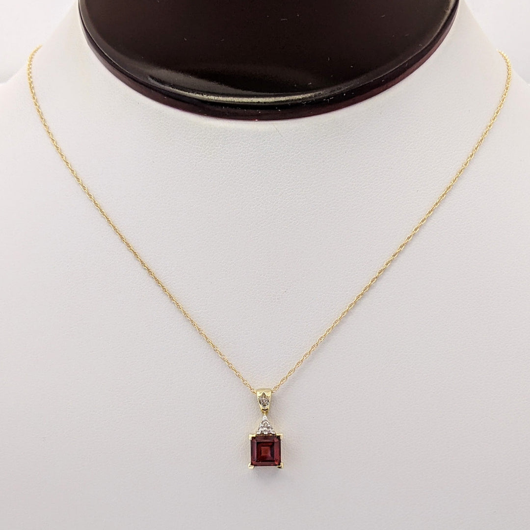 10K GARNET PRINCESS CUT 6MM WITH MELEE ESTATE PENDANT & CHAIN 1.7 GRAMS