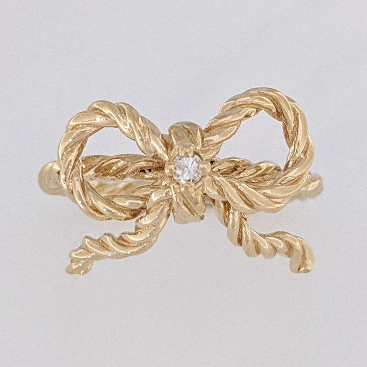 14K DIAMOND ROUND ROPE/TWIST BOW ESTATE RING 4.1 GRAMS