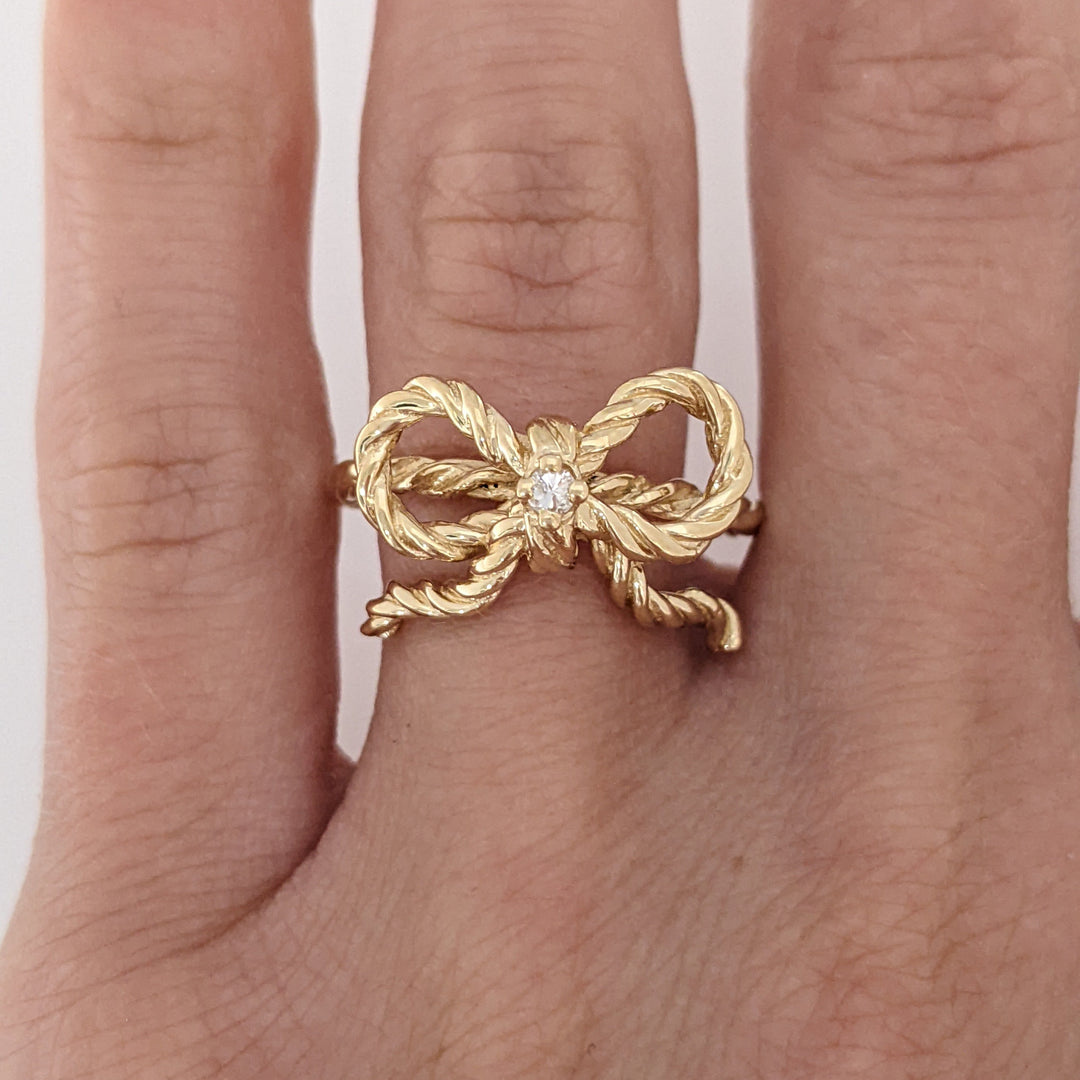 14K DIAMOND ROUND ROPE/TWIST BOW ESTATE RING 4.1 GRAMS
