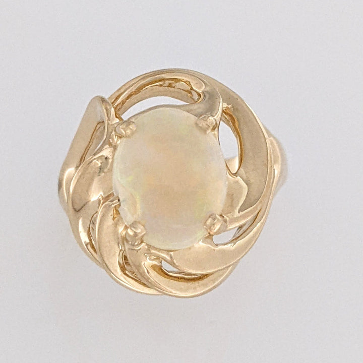14K OPAL OVAL 8.5X 10.5 OPEN SWIRL ESTATE RING 7.2 GRAMS