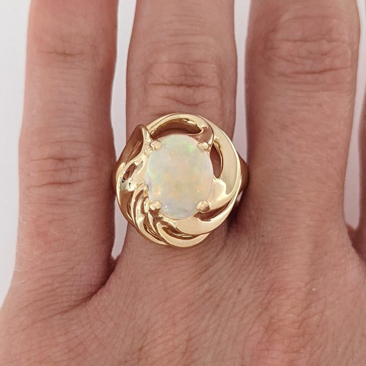 14K OPAL OVAL 8.5X 10.5 OPEN SWIRL ESTATE RING 7.2 GRAMS