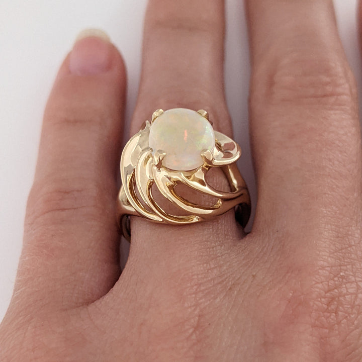 14K OPAL OVAL 8.5X 10.5 OPEN SWIRL ESTATE RING 7.2 GRAMS
