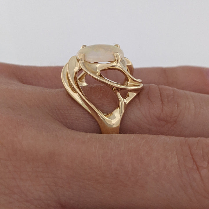 14K OPAL OVAL 8.5X 10.5 OPEN SWIRL ESTATE RING 7.2 GRAMS