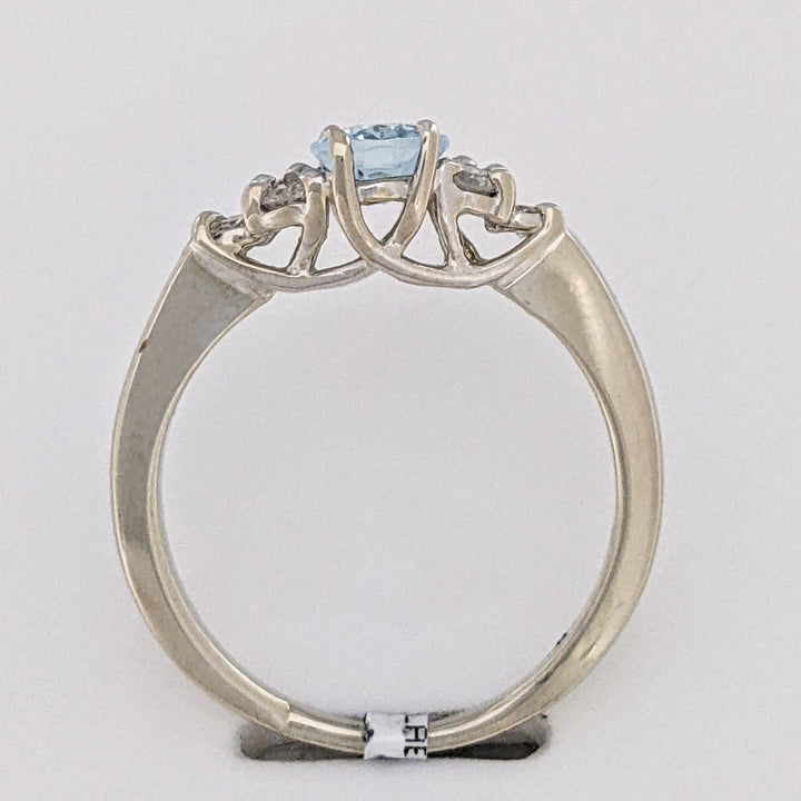 14K WHITE AQUAMARINE "A" OVAL 5X7 WITH .18 DIAMOND TOTAL WEIGHT (6) ROUND ESTATE RING 3.3 GRAMS