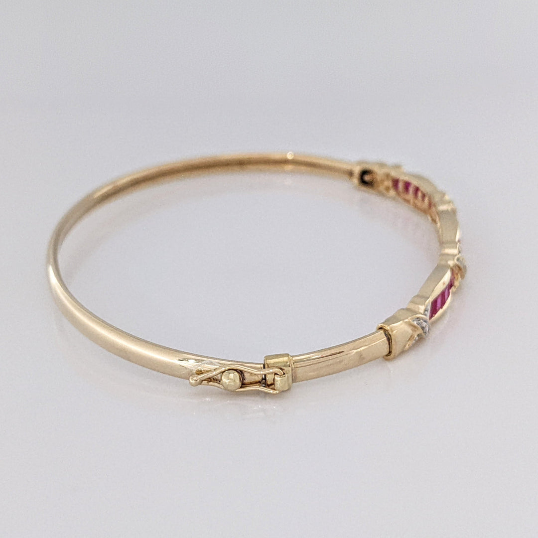 10K SYNTHETIC RUBY PRINCESS CUT (15) WITH (4) MELEE ESTATE BANGLE 5.9 GRAMS