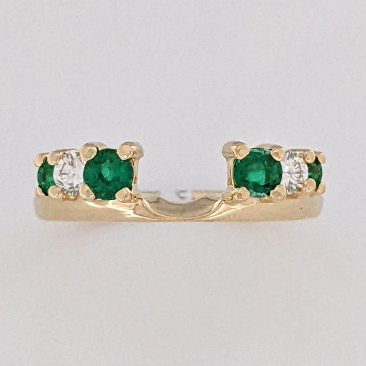 14K EMERALD ROUND 2-3MM (4) DIAMOND ROUND (2) .12 CARAT TOTAL WEIGHT ESTATE WRAP 2.6 GRAMS