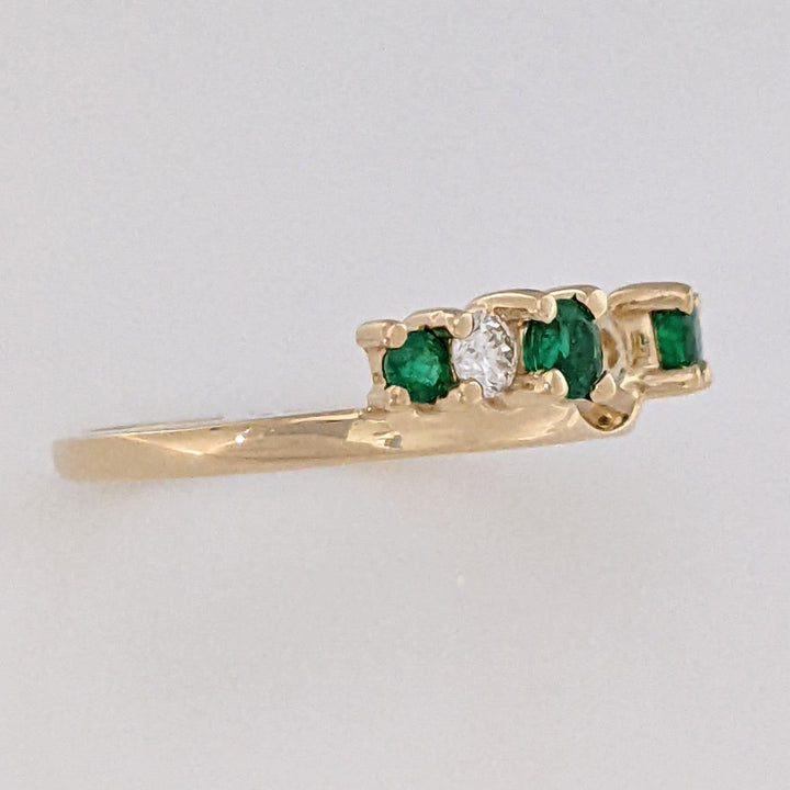14K EMERALD ROUND 2-3MM (4) DIAMOND ROUND (2) .12 CARAT TOTAL WEIGHT ESTATE WRAP 2.6 GRAMS