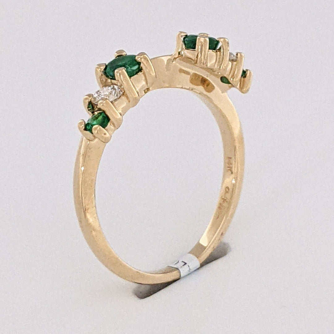 14K EMERALD ROUND 2-3MM (4) DIAMOND ROUND (2) .12 CARAT TOTAL WEIGHT ESTATE WRAP 2.6 GRAMS