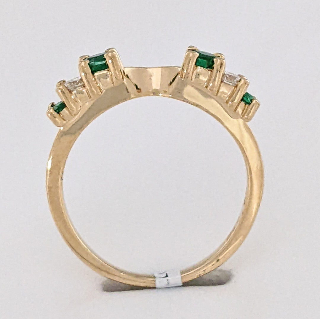14K EMERALD ROUND 2-3MM (4) DIAMOND ROUND (2) .12 CARAT TOTAL WEIGHT ESTATE WRAP 2.6 GRAMS