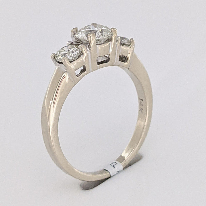 14K WHITE .98 CARAT TOTAL WEIGHT I1 I DIAMOND ROUND (3) ESTATE TRINITY RING 3.3 GRAMS