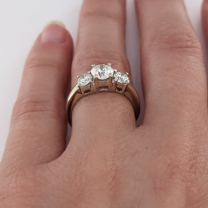 14K WHITE .98 CARAT TOTAL WEIGHT I1 I DIAMOND ROUND (3) ESTATE TRINITY RING 3.3 GRAMS