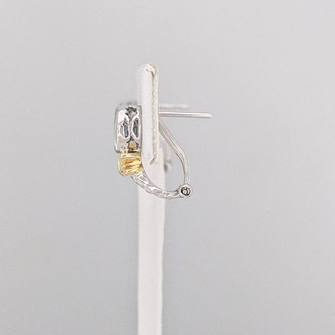 14K TWO-TONE AQUAMARINE ROUND 5.5MM BEZEL OMEGA ESTATE EARRINGS 3.2 GRAMS