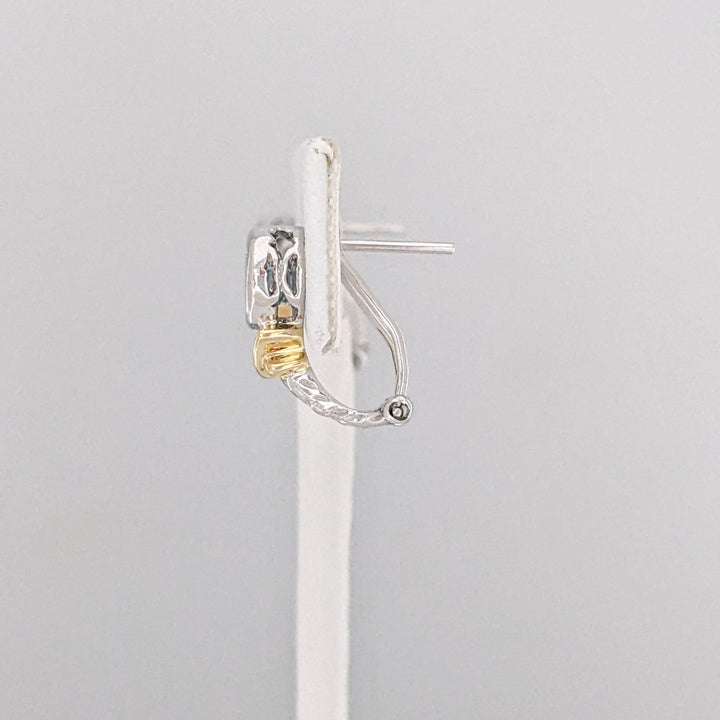 14K TWO-TONE AQUAMARINE ROUND 5.5MM BEZEL OMEGA ESTATE EARRINGS 3.2 GRAMS