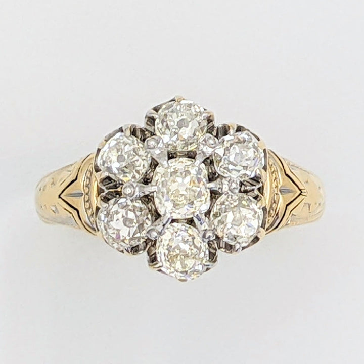 14K 1.40 CARAT TOTAL WEIGHT VS H DIAMOND ROUND (7) ESTATE FLORAL RING 7.1 GRAMS