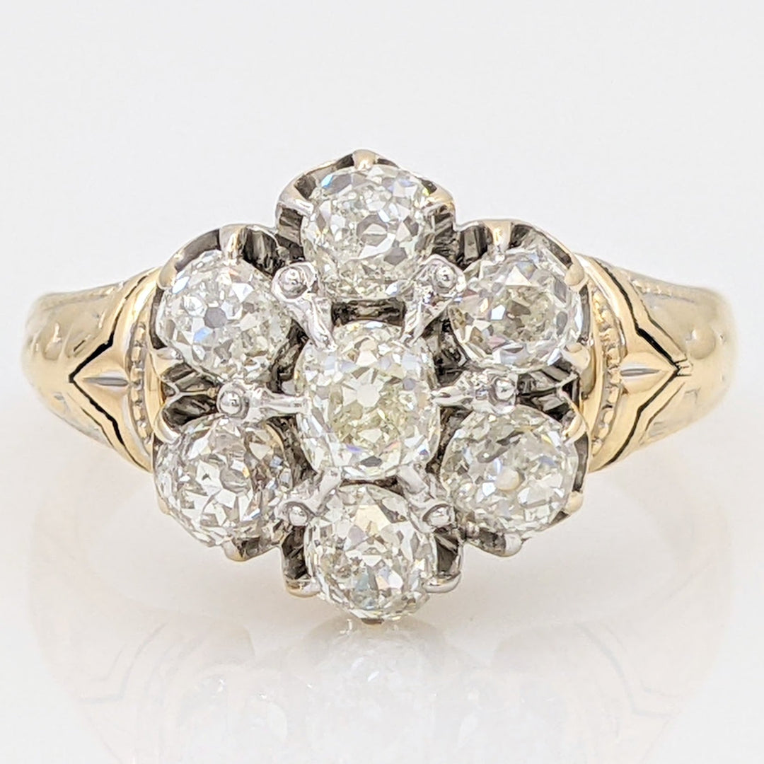 14K 1.40 CARAT TOTAL WEIGHT VS H DIAMOND ROUND (7) ESTATE FLORAL RING 7.1 GRAMS