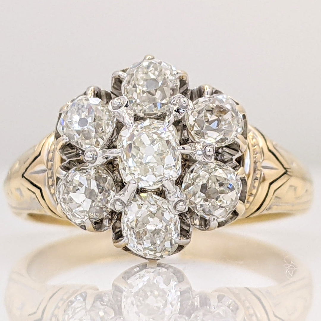 14K 1.40 CARAT TOTAL WEIGHT VS H DIAMOND ROUND (7) ESTATE FLORAL RING 7.1 GRAMS