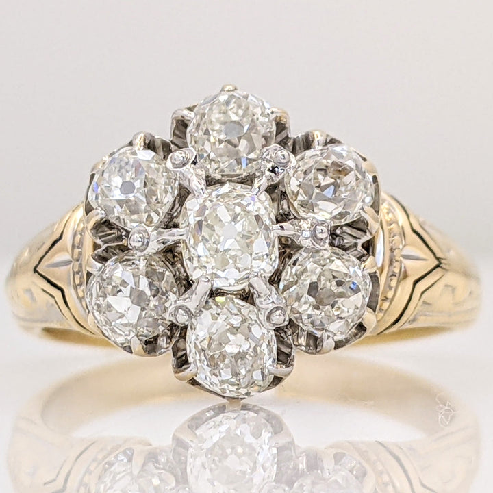 14K 1.40 CARAT TOTAL WEIGHT VS H DIAMOND ROUND (7) ESTATE FLORAL RING 7.1 GRAMS