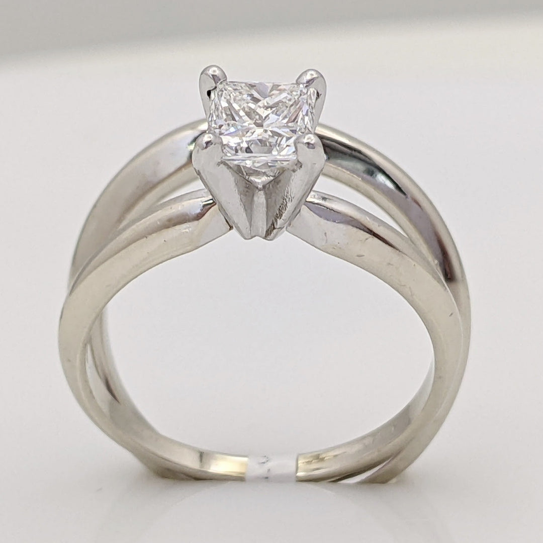 14K WHITE .51 CARAT TOTAL SI2 D DIAMOND PRINCESS CUT SOLITAIRE ESTATE RING WITH BAND