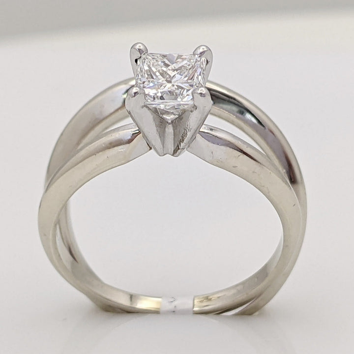 14K WHITE .51 CARAT TOTAL SI2 D DIAMOND PRINCESS CUT SOLITAIRE ESTATE RING WITH BAND