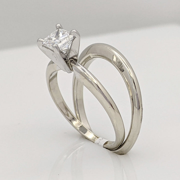 14K WHITE .51 CARAT TOTAL SI2 D DIAMOND PRINCESS CUT SOLITAIRE ESTATE RING WITH BAND