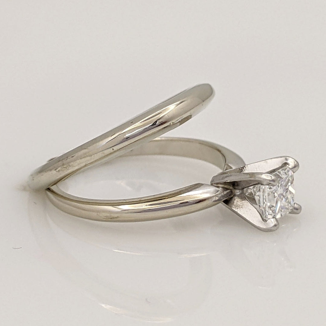 14K WHITE .51 CARAT TOTAL SI2 D DIAMOND PRINCESS CUT SOLITAIRE ESTATE RING WITH BAND