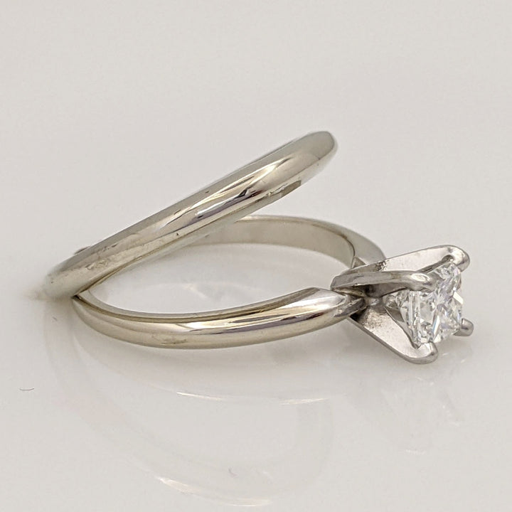 14K WHITE .51 CARAT TOTAL SI2 D DIAMOND PRINCESS CUT SOLITAIRE ESTATE RING WITH BAND