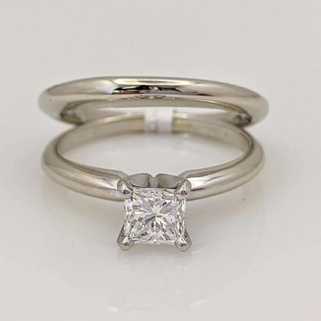 14K WHITE .51 CARAT TOTAL SI2 D DIAMOND PRINCESS CUT SOLITAIRE ESTATE RING WITH BAND