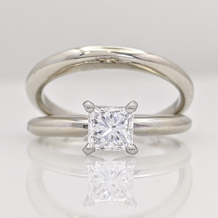 14K WHITE .51 CARAT TOTAL SI2 D DIAMOND PRINCESS CUT SOLITAIRE ESTATE RING WITH BAND